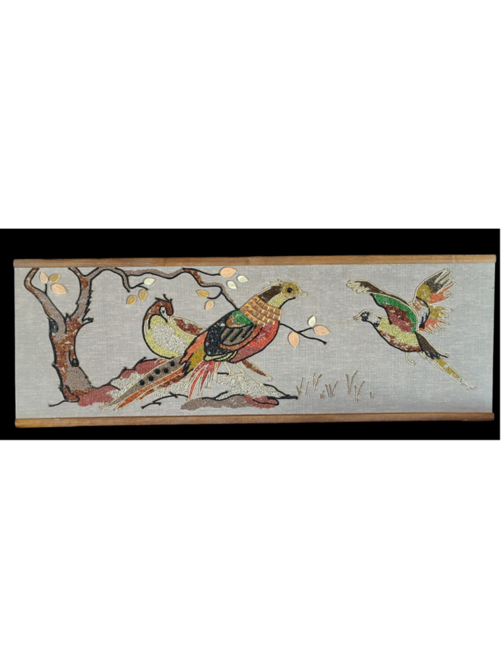 Vintage LRG Gravel Pebble Art Mid Century Modern Bird Pheasants Wall Art Picture - Picture 2 of 10